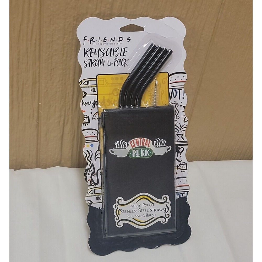 Friends Reusable Straw 4-Pack Stainless Steel with Cleaning Brush